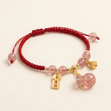 Strawberry Quartz Money Bag Lotus Bracelet