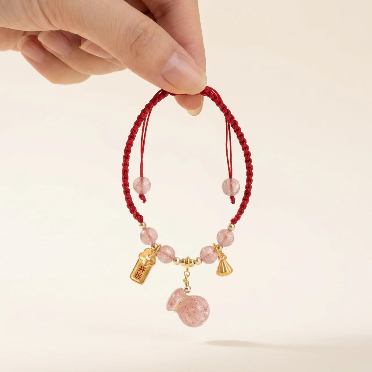 Strawberry Quartz Money Bag Lotus Bracelet