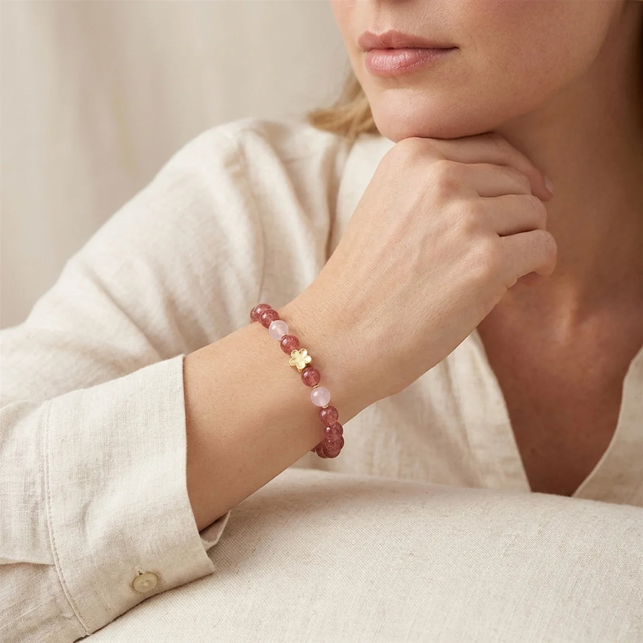 Strawberry Quartz Peach Blossom Pixiu Bracelet