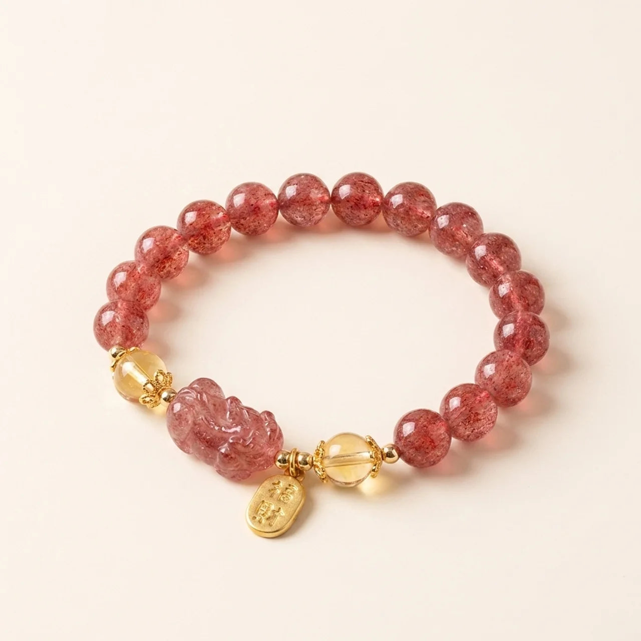 Strawberry Quartz Peach Blossom Pixiu Bracelet
