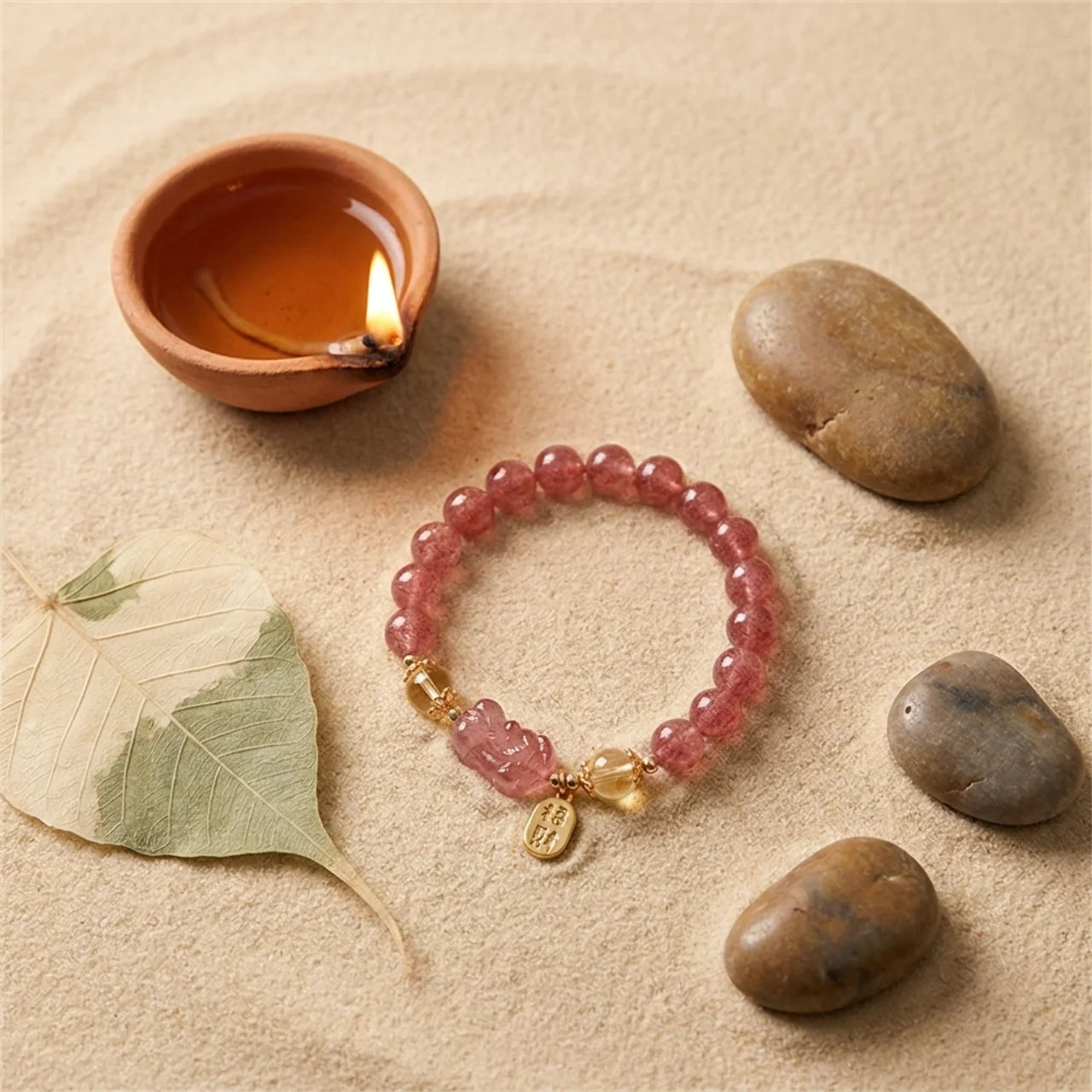 Strawberry Quartz Peach Blossom Pixiu Bracelet