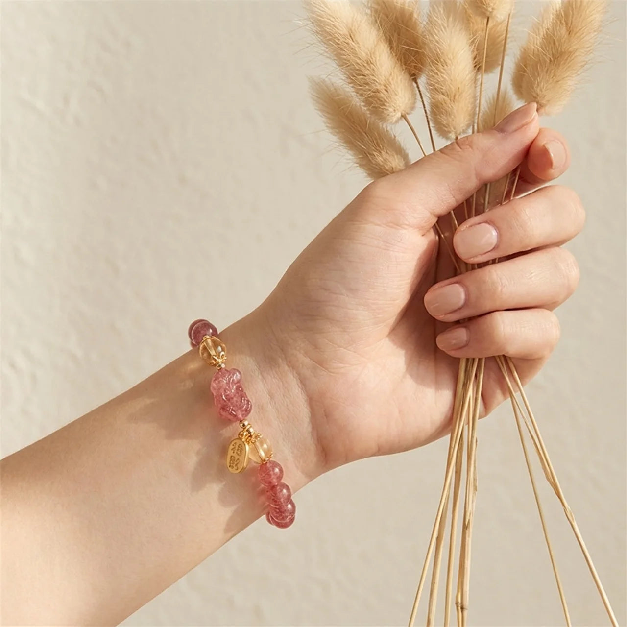 Strawberry Quartz Peach Blossom Pixiu Bracelet