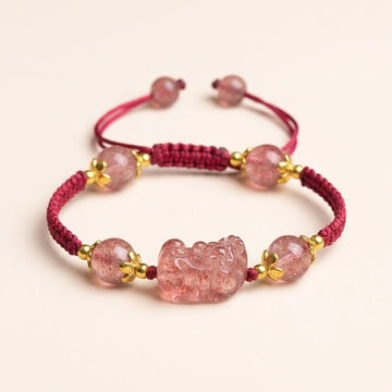 Strawberry Quartz Pixiu Red String Bracelet