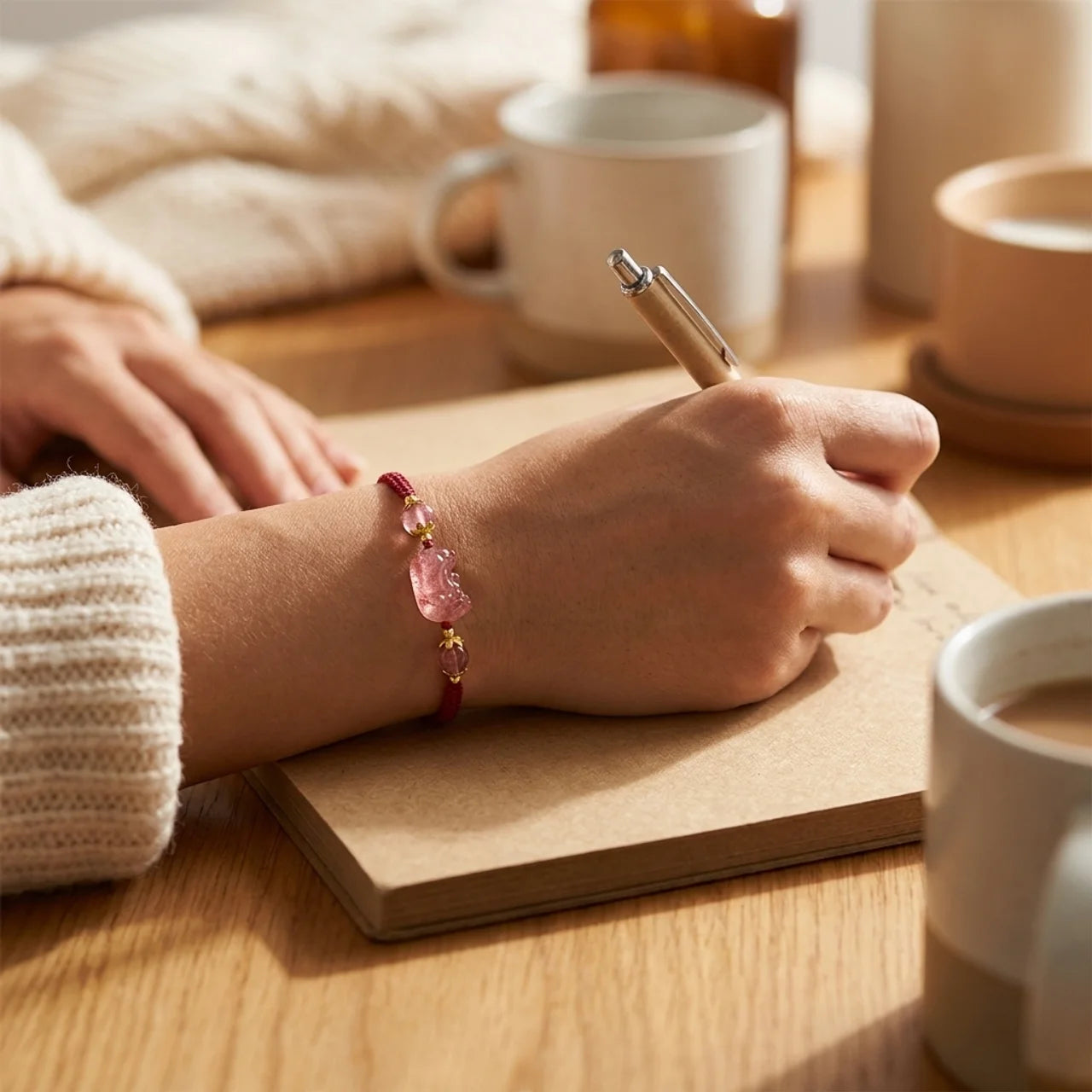 Strawberry Quartz Pixiu Red String Bracelet