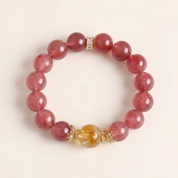 Strawberry Quartz and Yellow Tower Crystal Bracelet