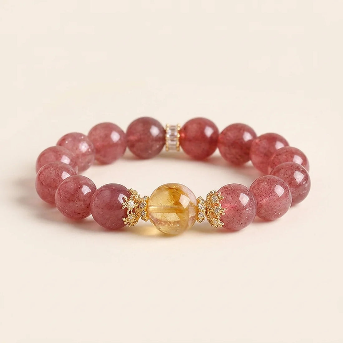 Strawberry Quartz and Yellow Tower Crystal Bracelet
