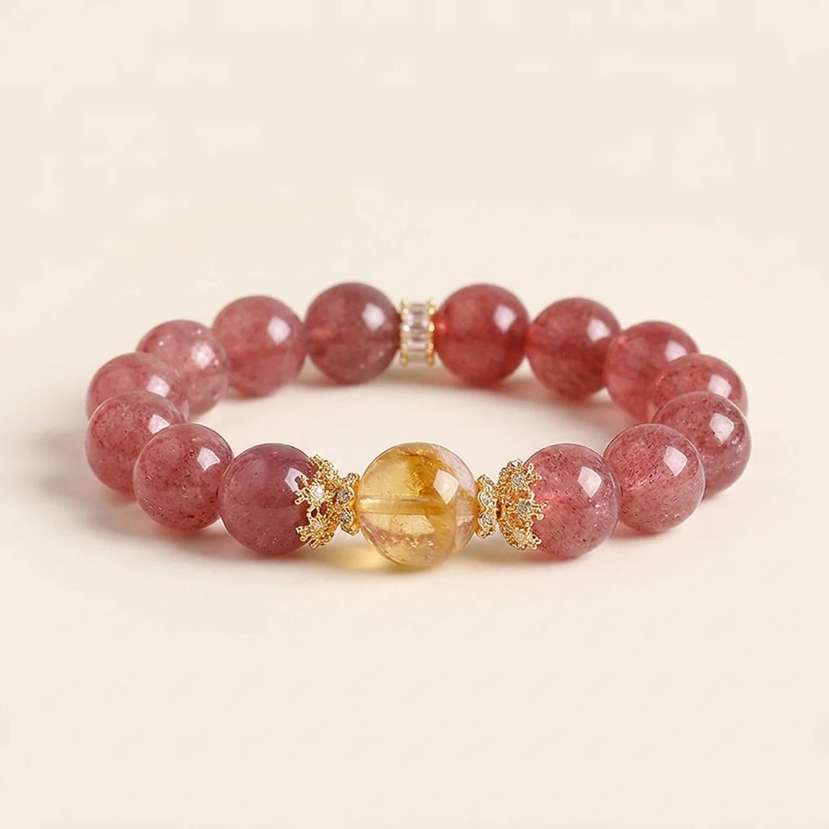 Strawberry Quartz and Yellow Tower Crystal Bracelet