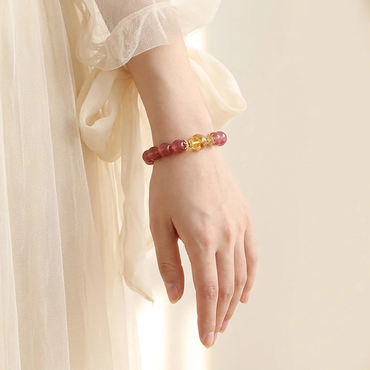 Strawberry Quartz and Yellow Tower Crystal Bracelet