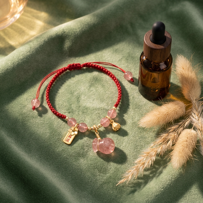 Strawberry Quartz Money Bag Lotus Bracelet