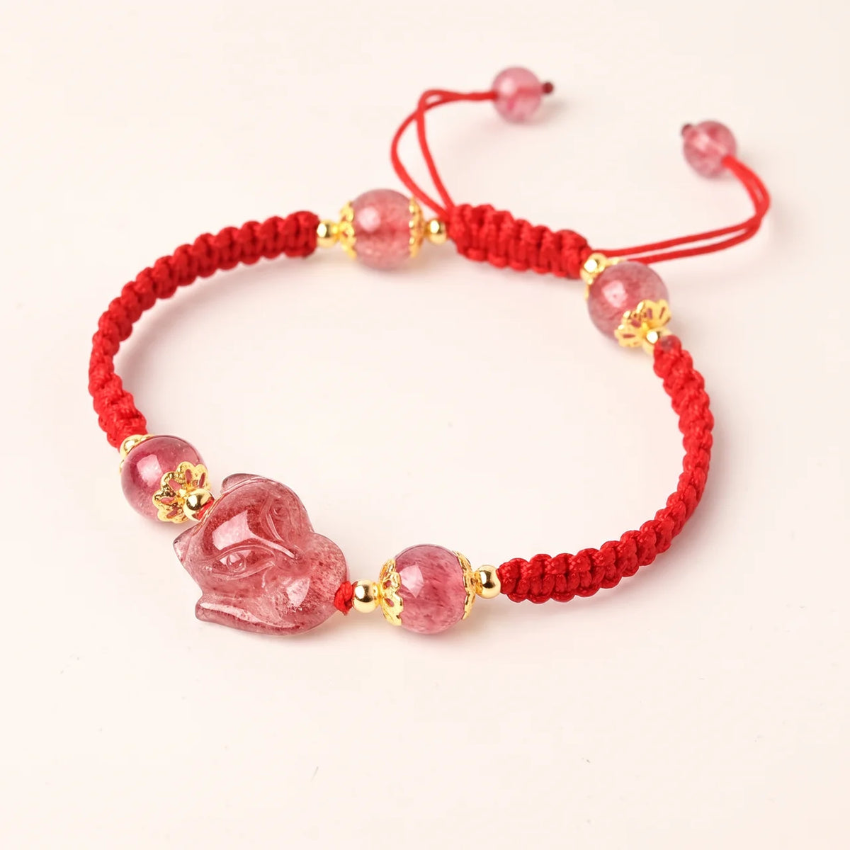 Strawberry Quartz Pixiu Red String Bracelet