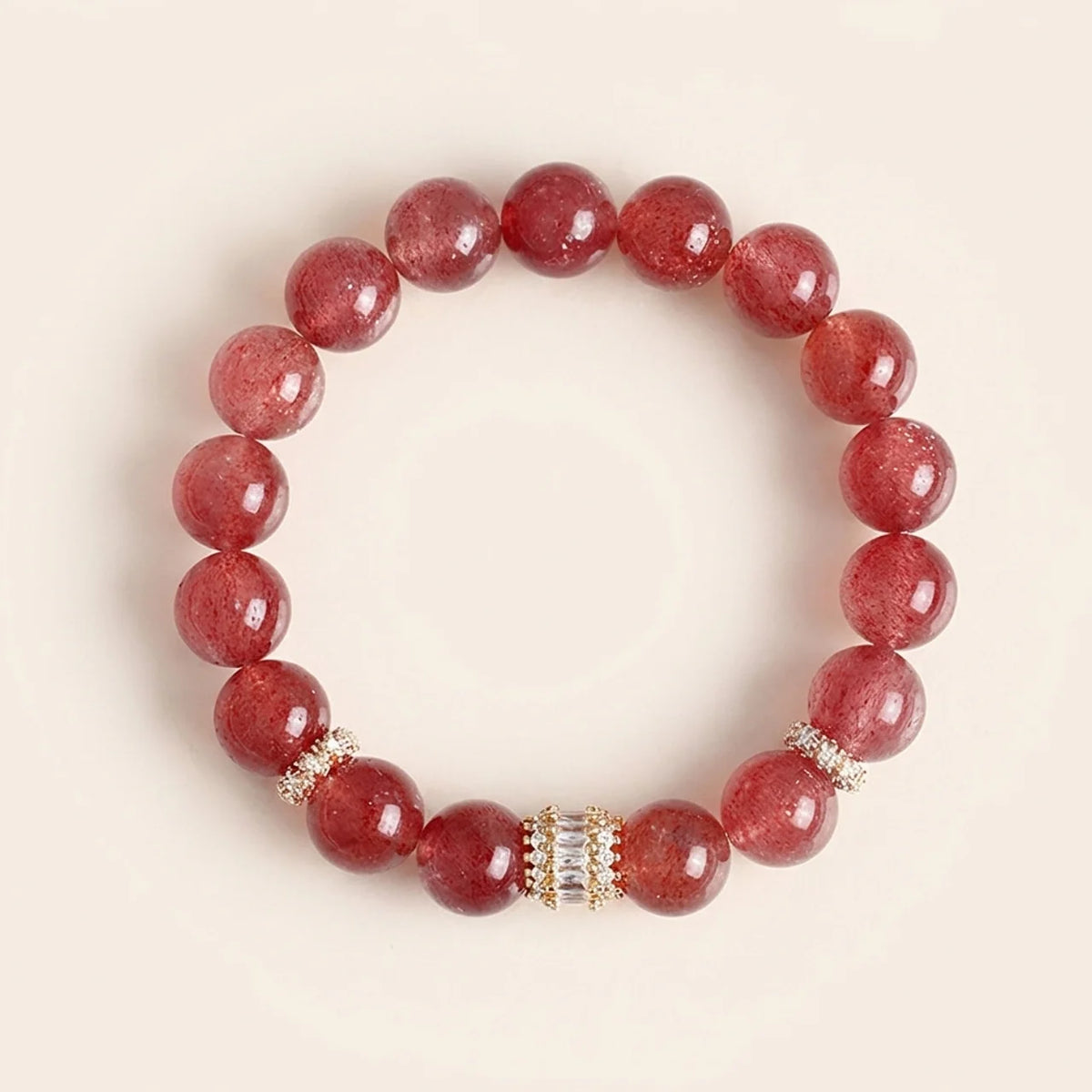 Strawberry Quartz and Yellow Tower Crystal Bracelet