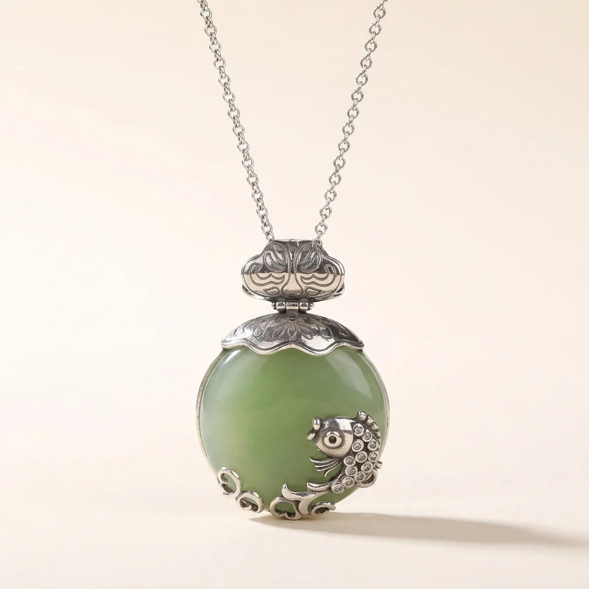 Synthetic Jade Koi Fish Pendant Necklace