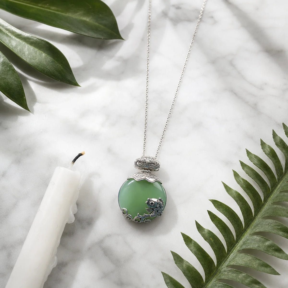Synthetic Jade Koi Fish Pendant Necklace