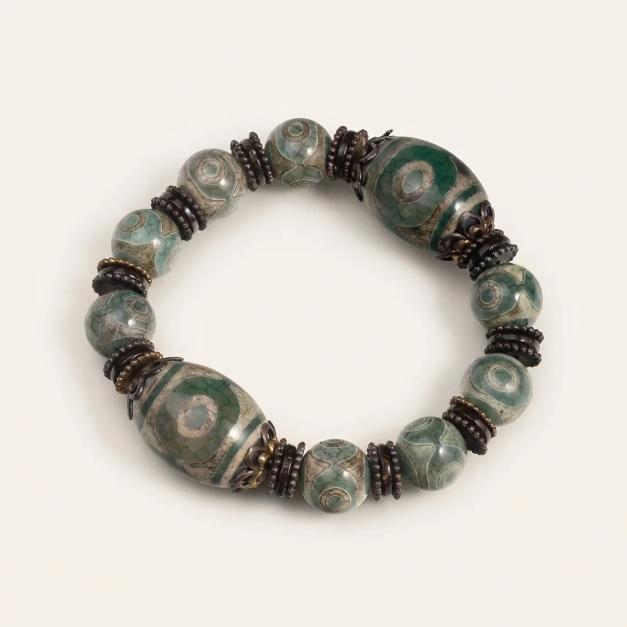 Three-Eye Dzi Bead Natural Agate Bracelet