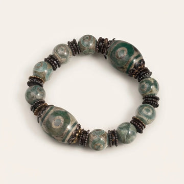 Three-Eye Dzi Bead Natural Agate Bracelet