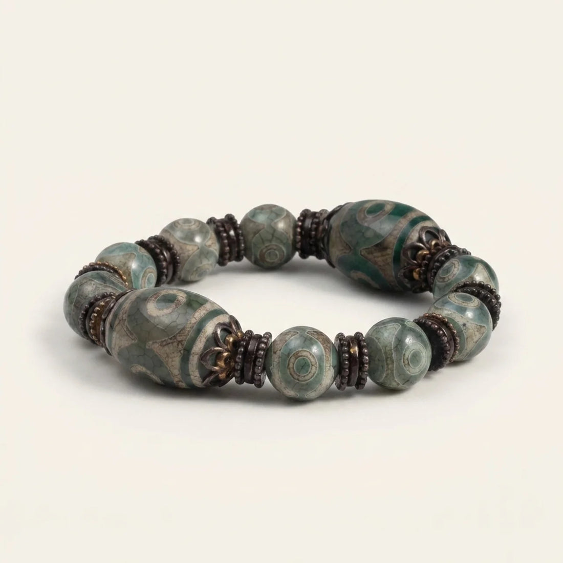 Three-Eye Dzi Bead Natural Agate Bracelet