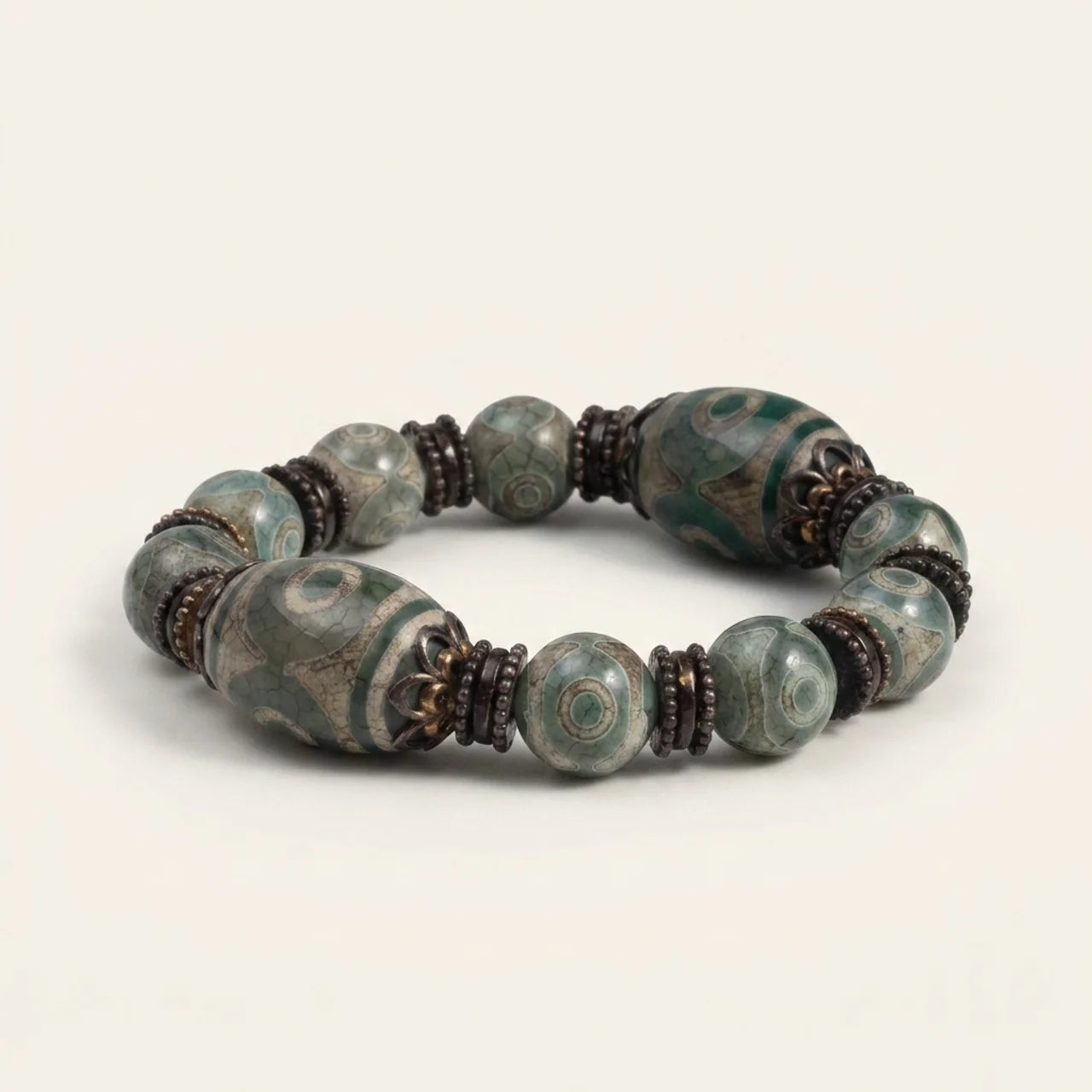 Three-Eye Dzi Bead Natural Agate Bracelet