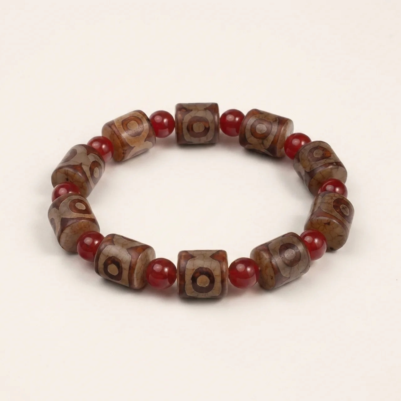 Three Eye Dzi Agate Cylinder Bracelet