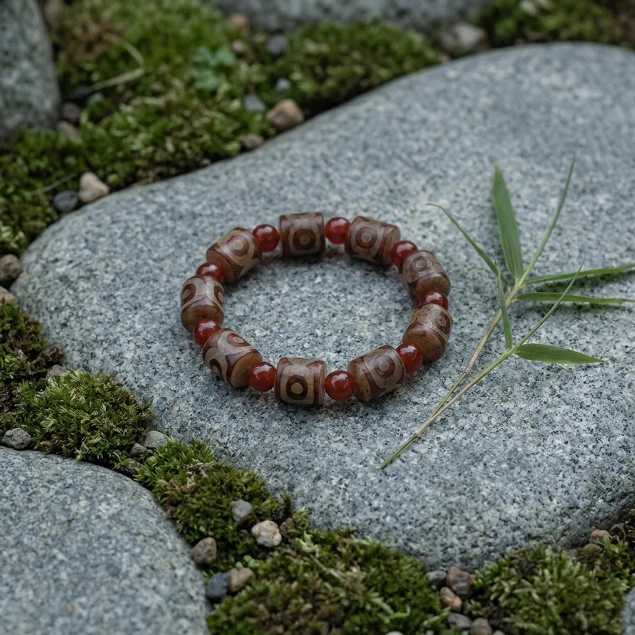 Three Eye Dzi Agate Cylinder Bracelet