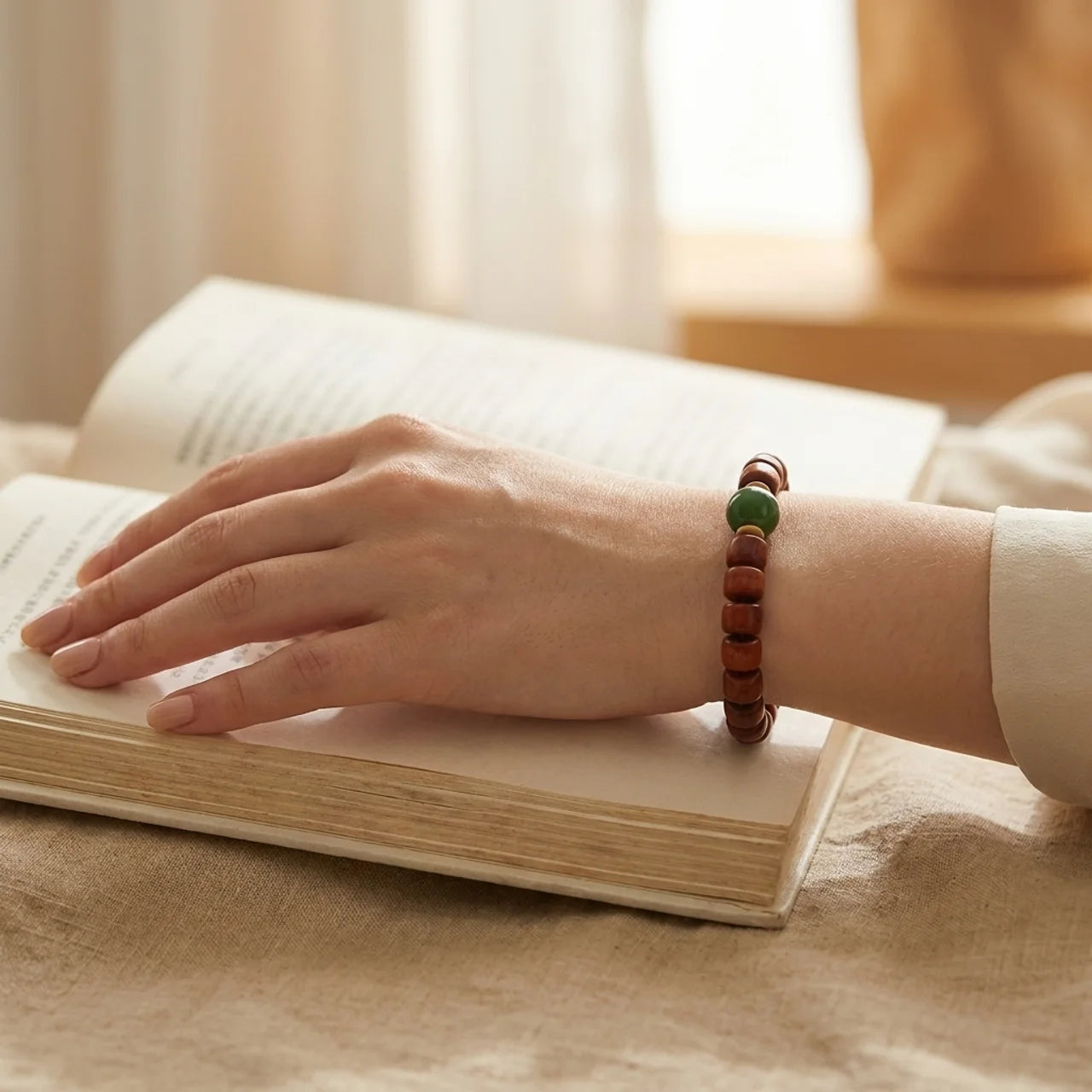 Three Eyed Dzi Yak Bone Agate Bracelet