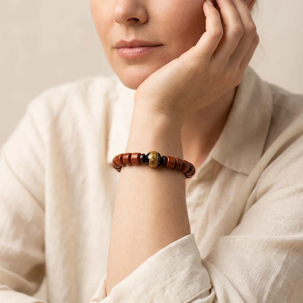Three Eyed Dzi Yak Bone Agate Bracelet