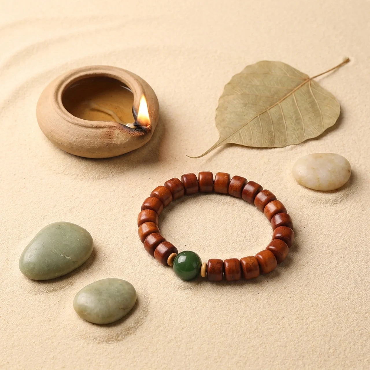 Three Eyed Dzi Yak Bone Agate Bracelet
