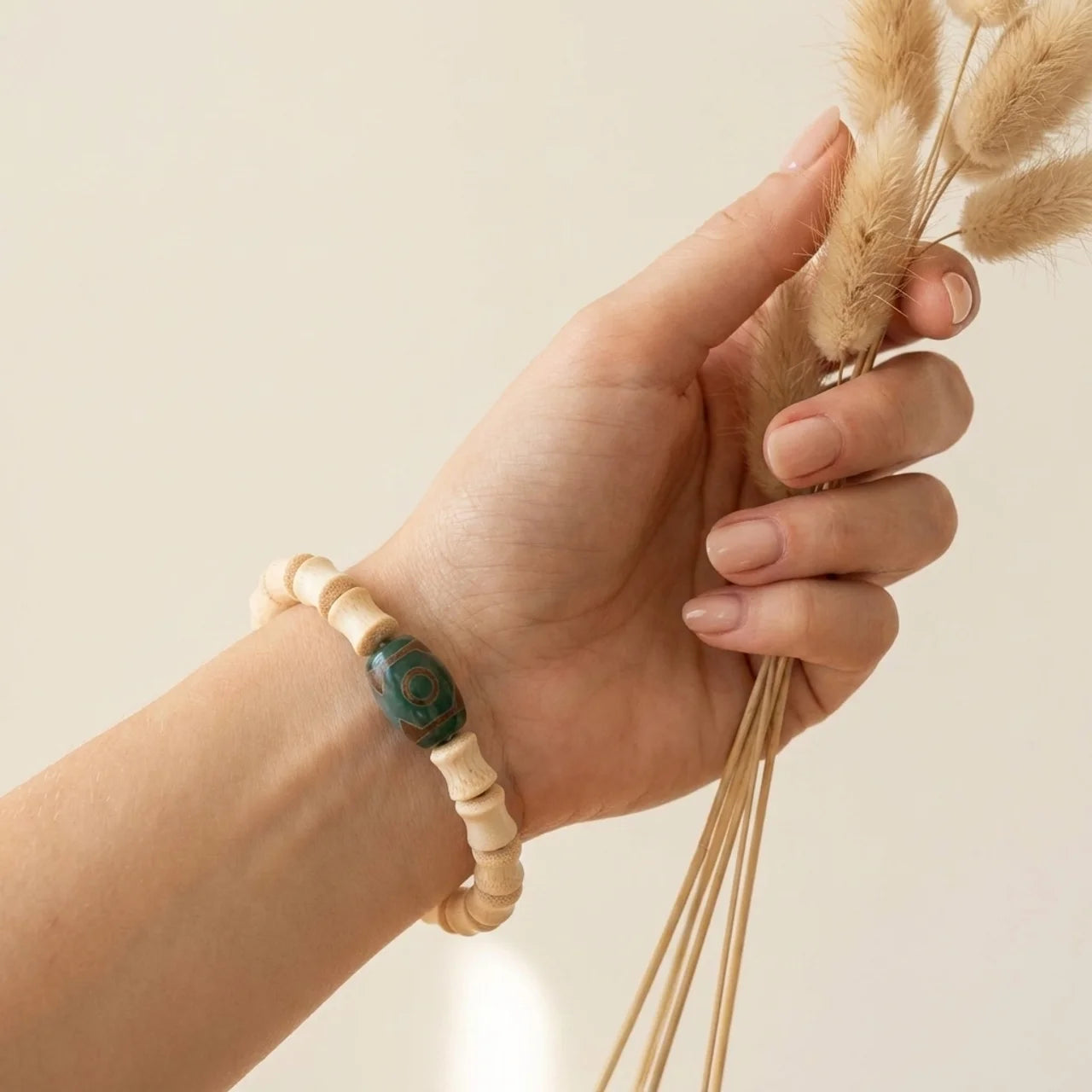 Three Eye Dzi Agate Bamboo Bracelet