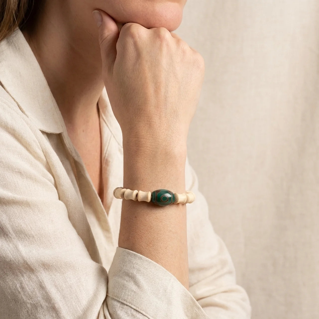 Three Eye Dzi Agate Bamboo Bracelet