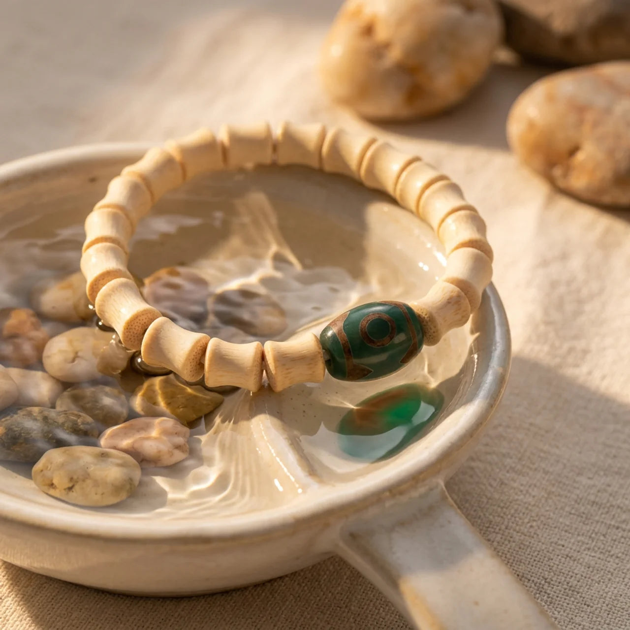 Three Eye Dzi Agate Bamboo Bracelet