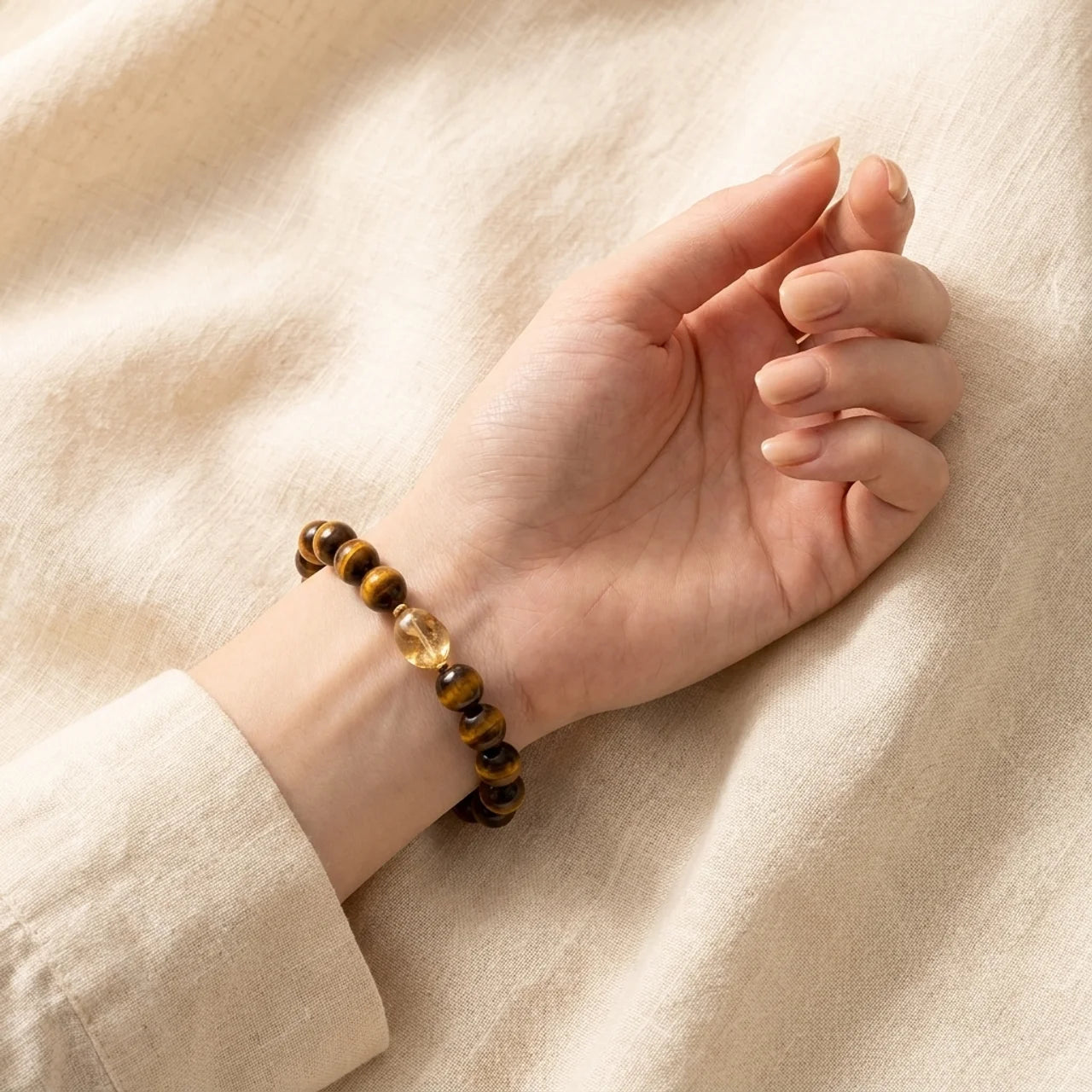 Tiger Eye Citrine Bead Courage Bracelet