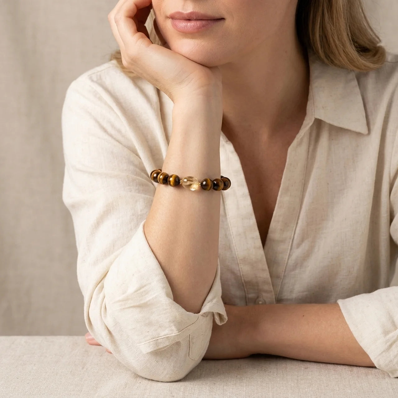 Tiger Eye Citrine Bead Courage Bracelet