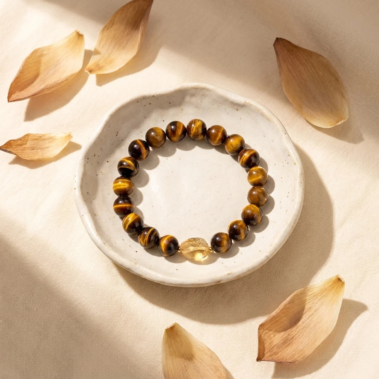 Tiger Eye Citrine Bead Courage Bracelet