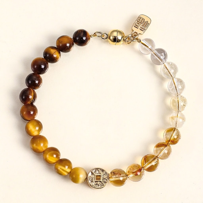 Tiger Eye Clear Quartz Beaded Bracelet
