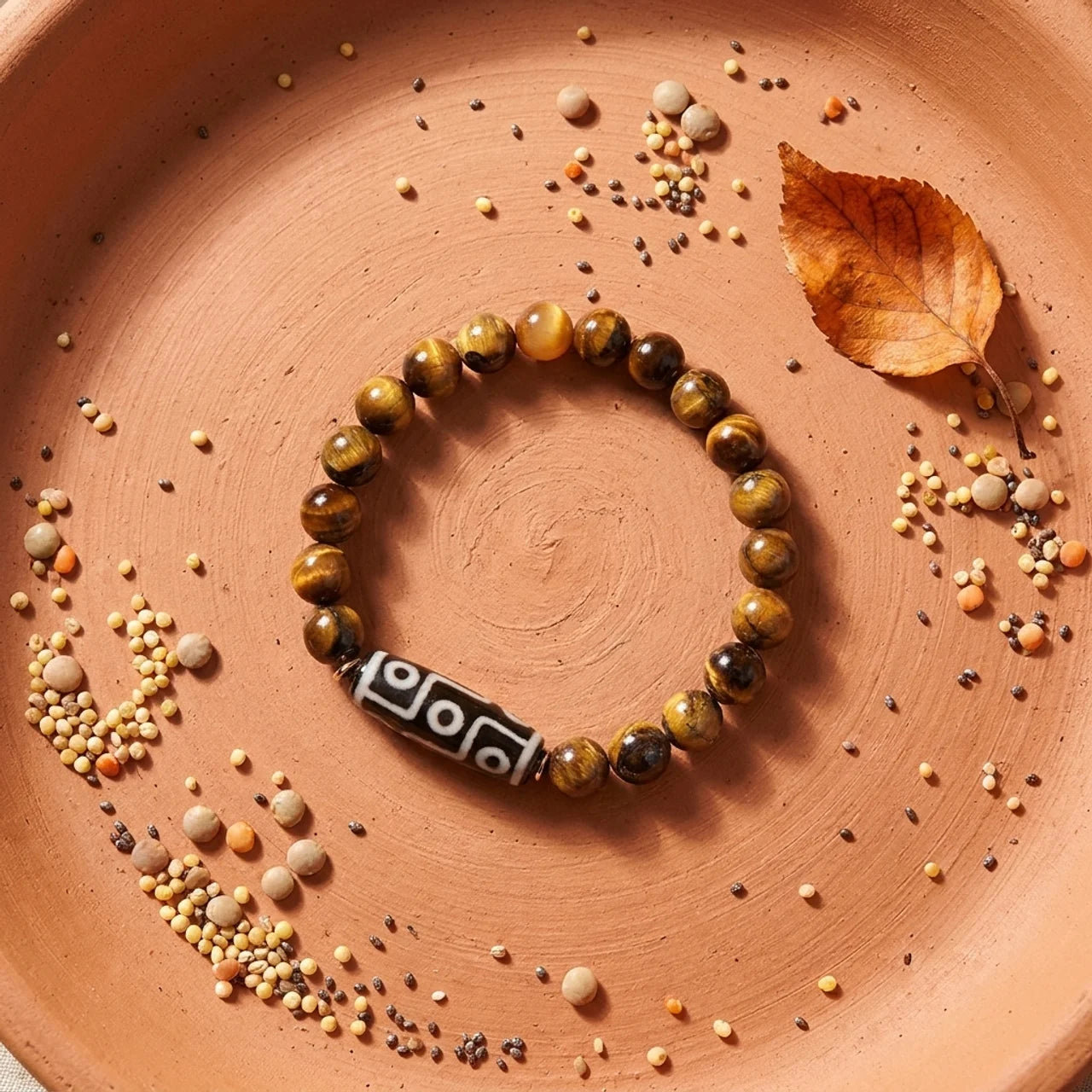 Tiger Eye Tourmaline Nine-Eye Dzi Bracelet