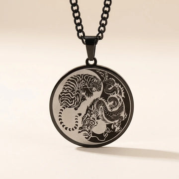 Titanium Steel Dragon Tiger Pendant Necklace