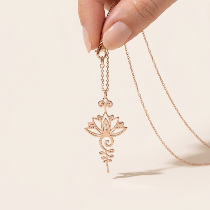 Titanium Lotus Flower Pendant Necklace