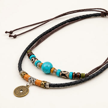 Turquoise Dzi Bead Protection Necklace