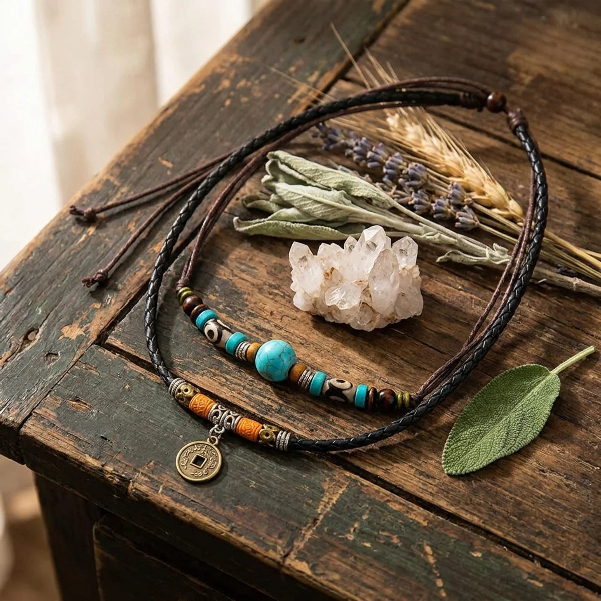 Turquoise Dzi Bead Protection Necklace