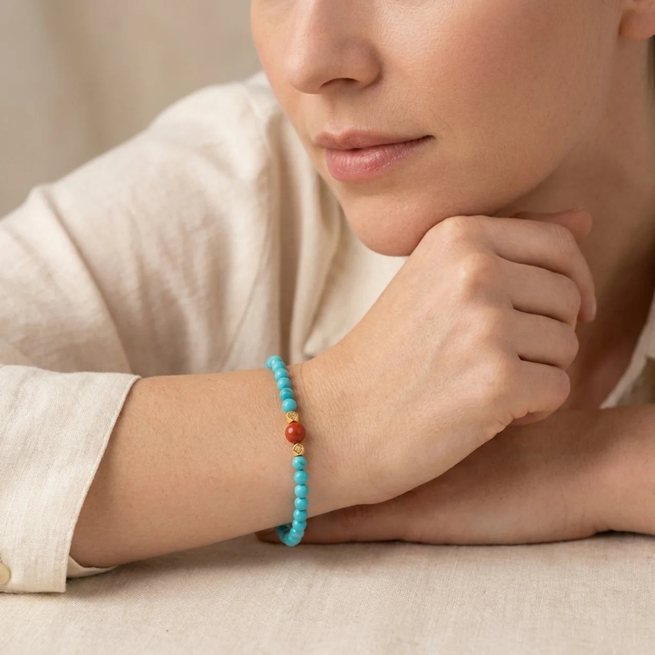 Turquoise Red Agate Beaded Bracelet