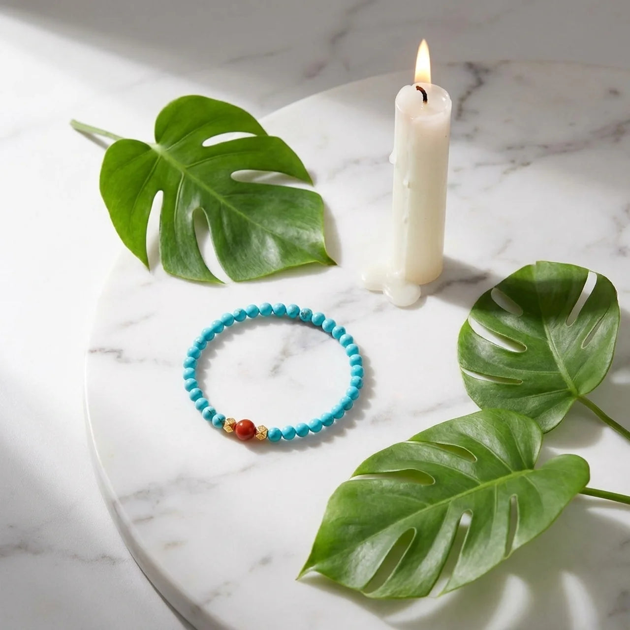 Turquoise Red Agate Beaded Bracelet