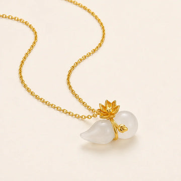 White Chalcedony Gourd Lotus Pendant Necklace