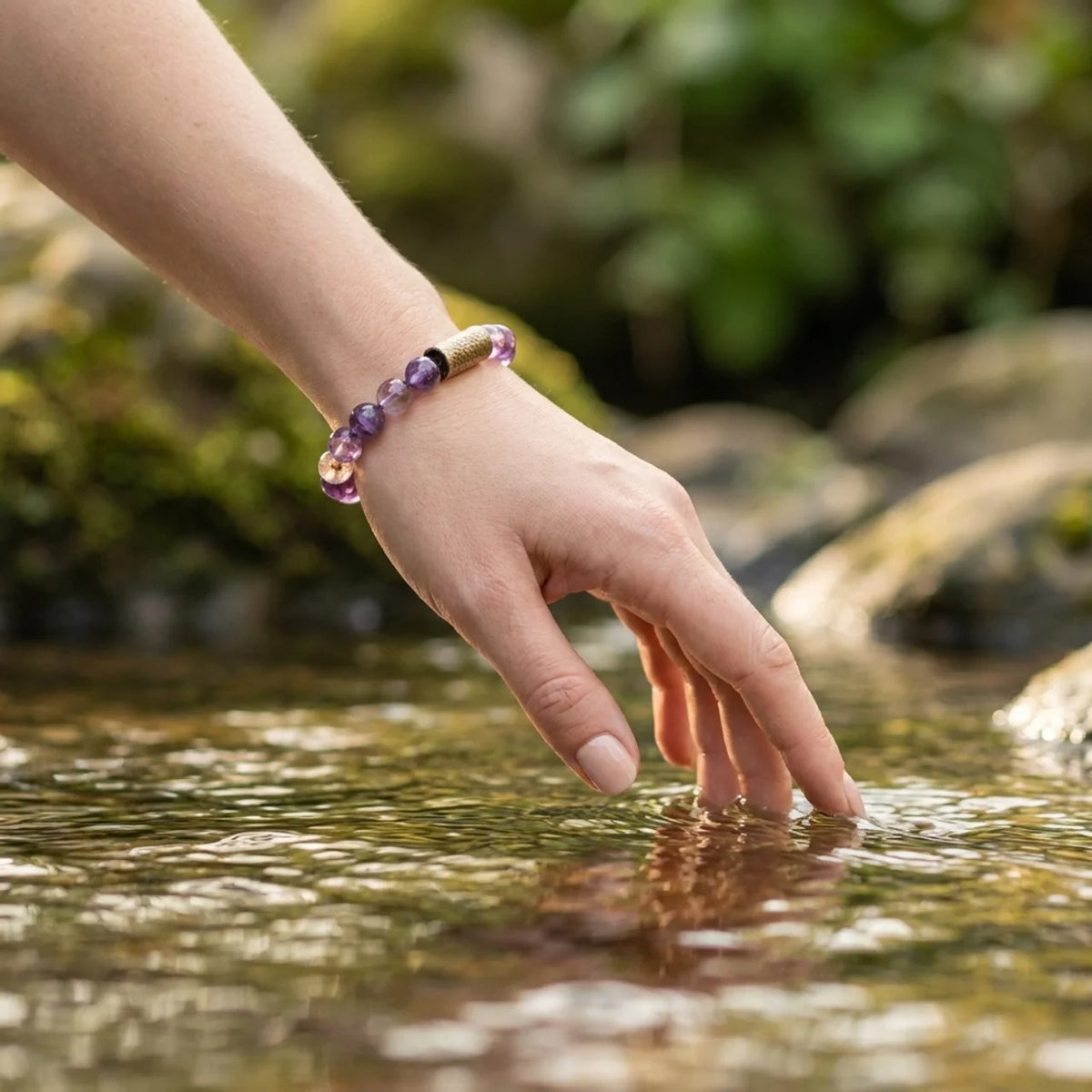 White Crystal Purple Phantom Quartz Bracelet