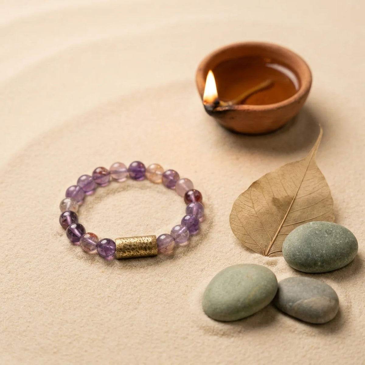 White Crystal Purple Phantom Quartz Bracelet