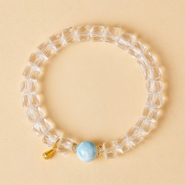 Bracelet en perles de cristal blanc et larimar