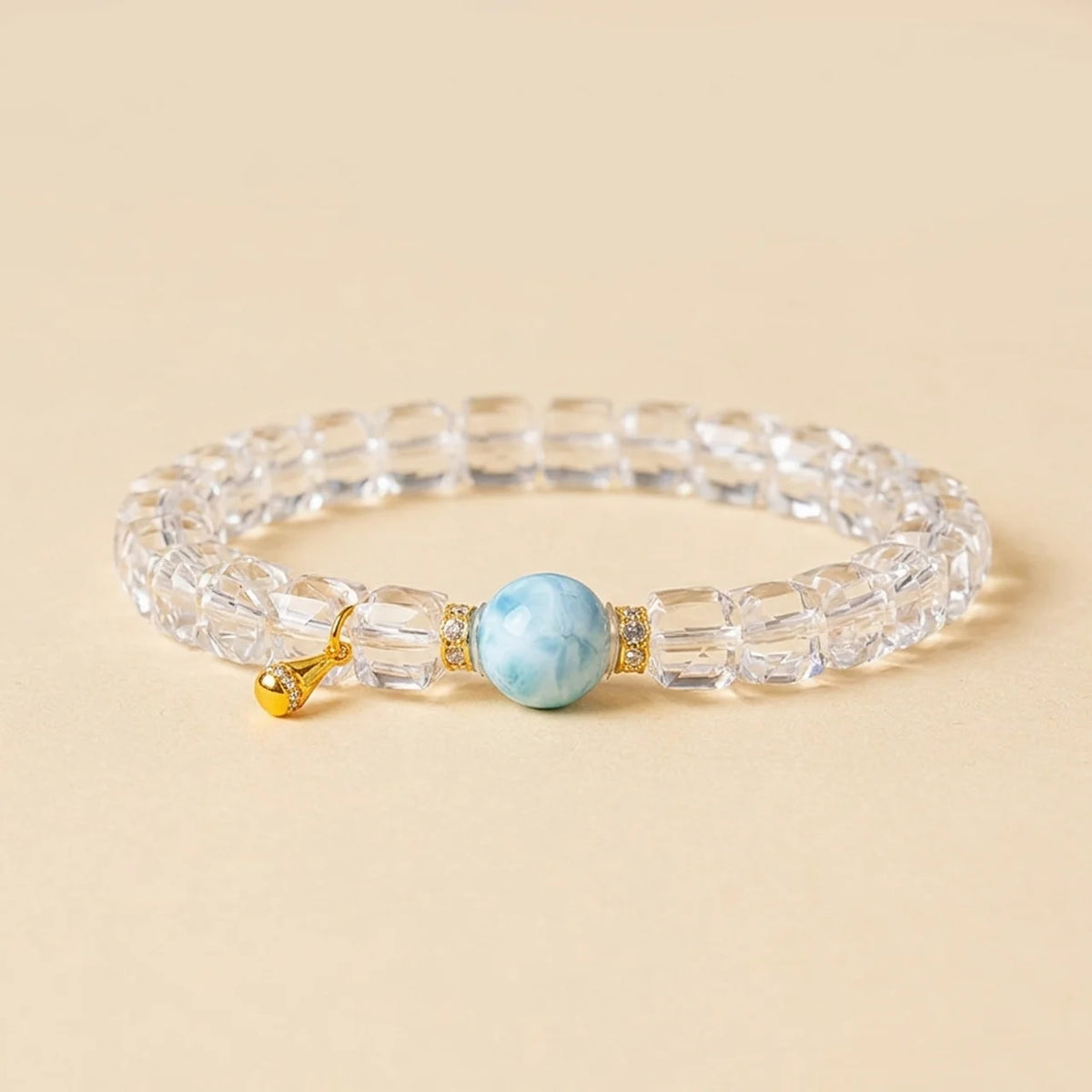 Bracelet en perles de cristal blanc et larimar