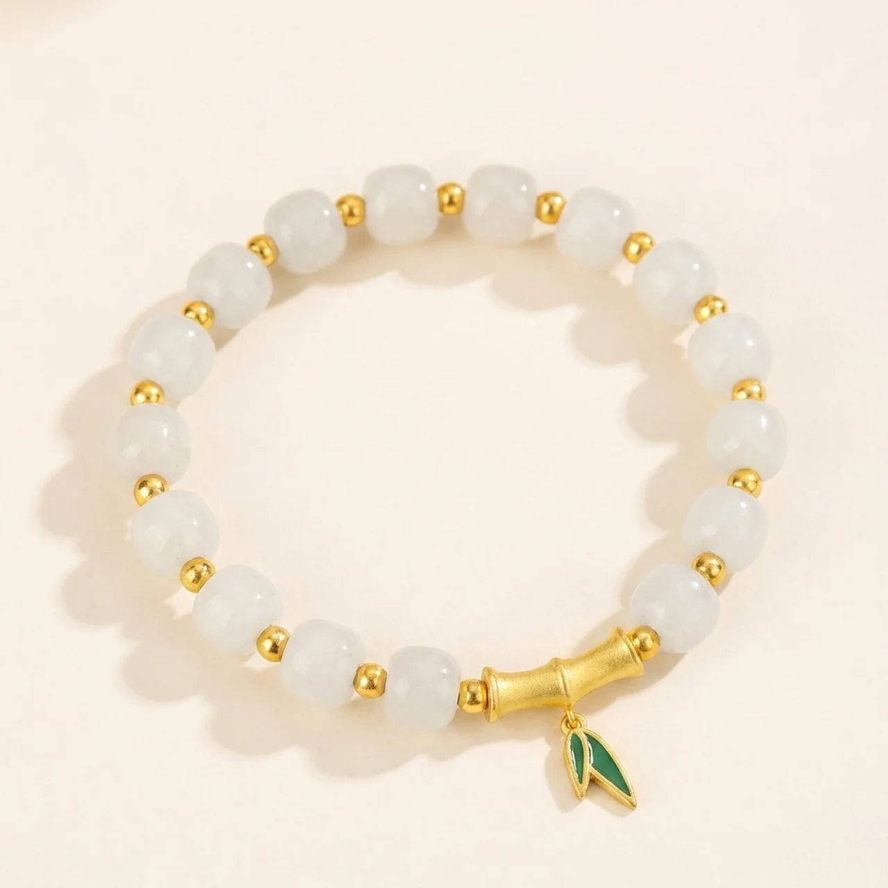 White Jade Bamboo Beaded Bracelet