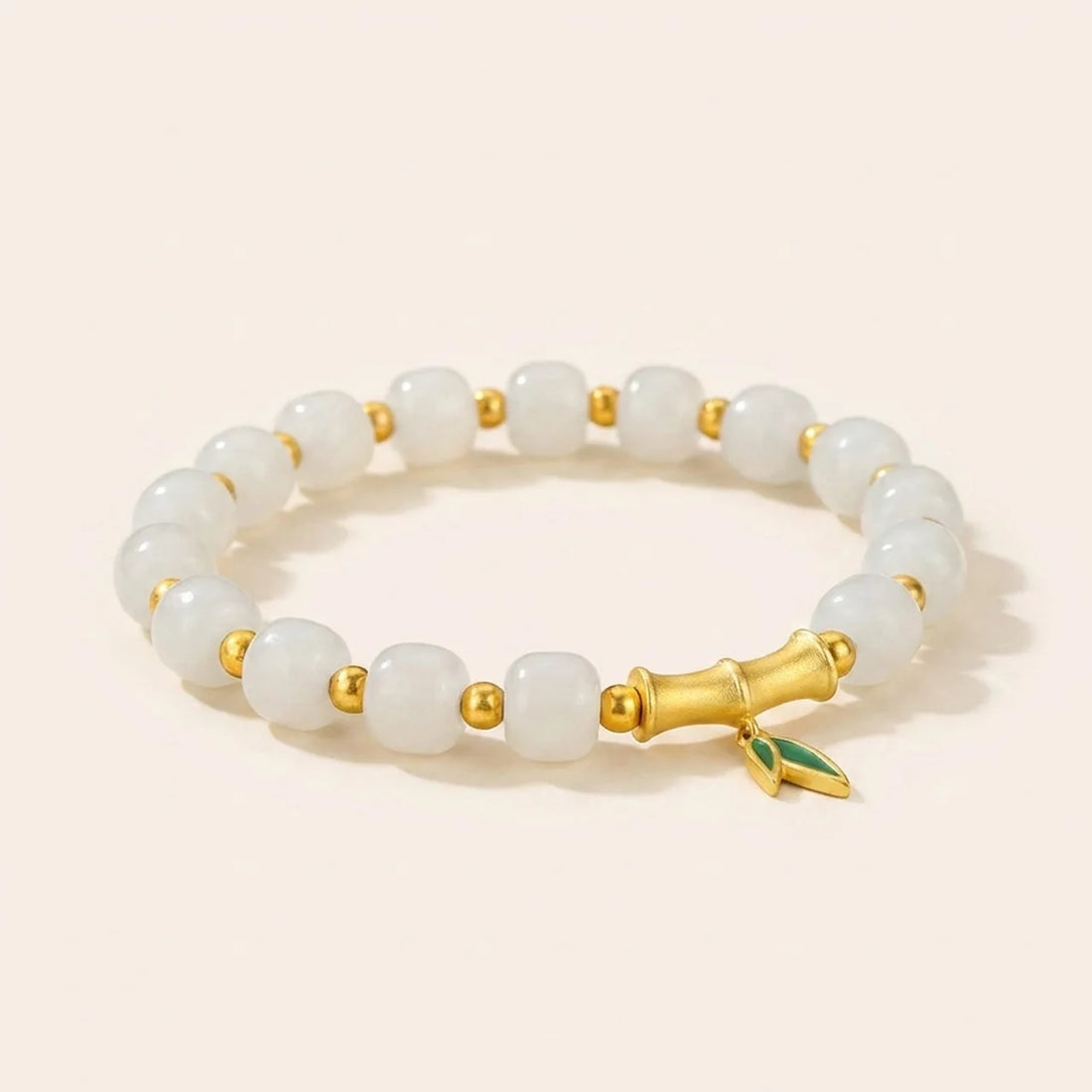 White Jade Bamboo Beaded Bracelet