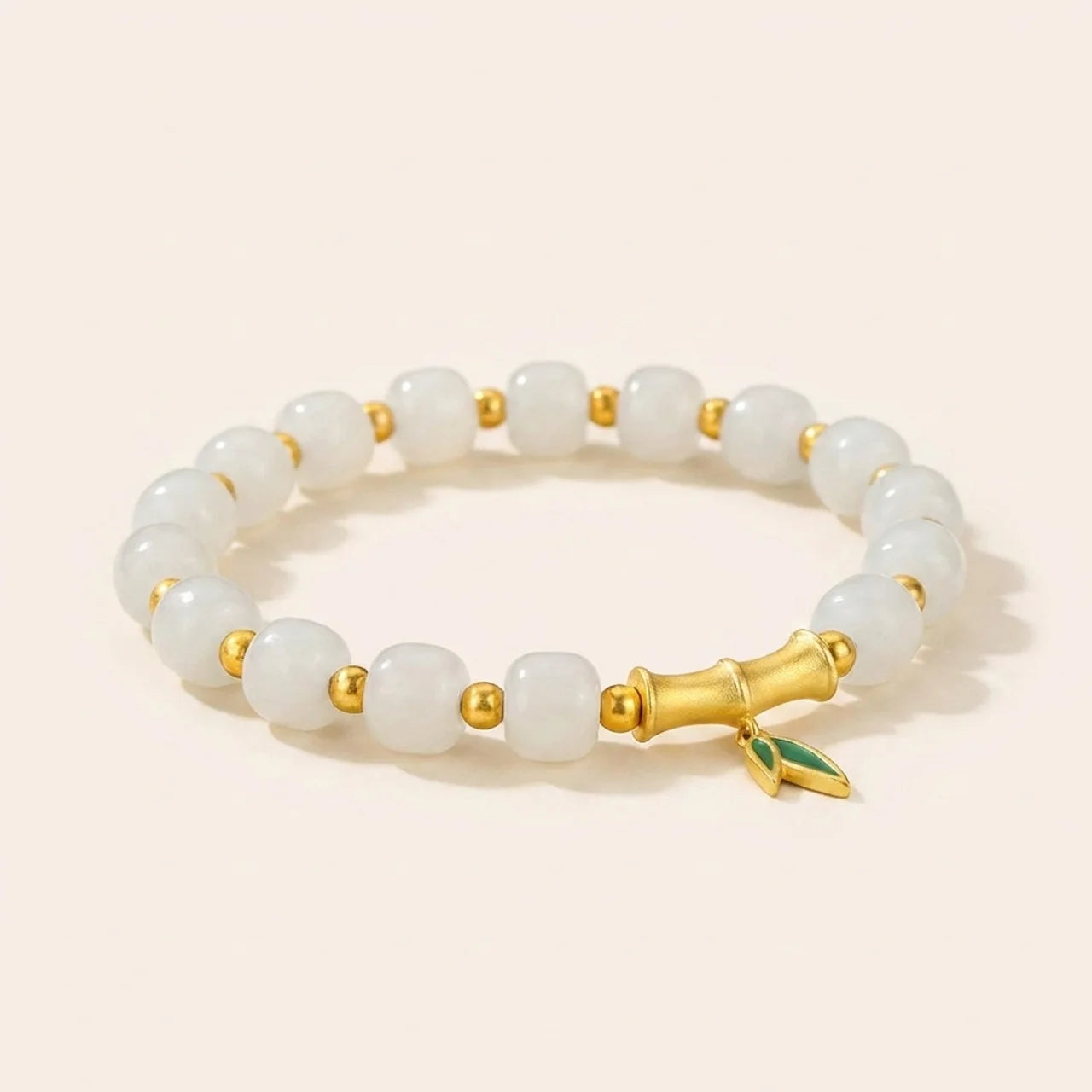White Jade Bamboo Beaded Bracelet