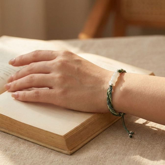 White Jade Bamboo Lucky Knot Bracelet