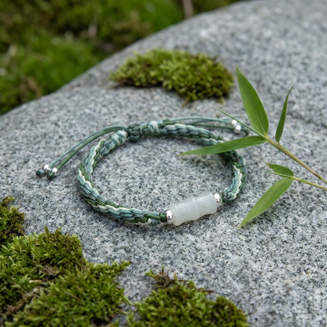 White Jade Bamboo Lucky Knot Bracelet